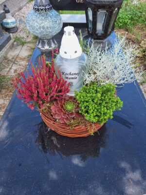 stroik na cmentarz z żywych roślin z wrzosem